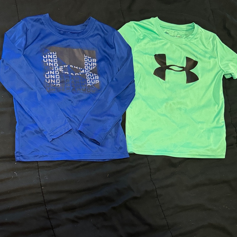 Under Armour Kids Long Sleeve Blue and Green Tees